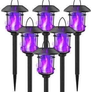 6 Pack Solar Flame Torch Lights Outdoor, Dual Use Flickering Purple